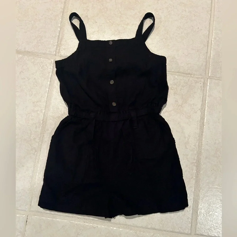 Old Navy Black Button Front Romper Playsuit Dark Academia Wednesdaycore Girls 6